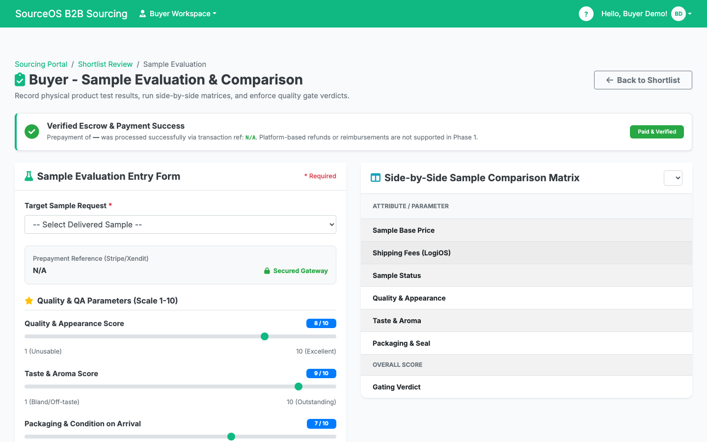 SourceOS sample evaluation workspace with weighted scoring and comparison matrix